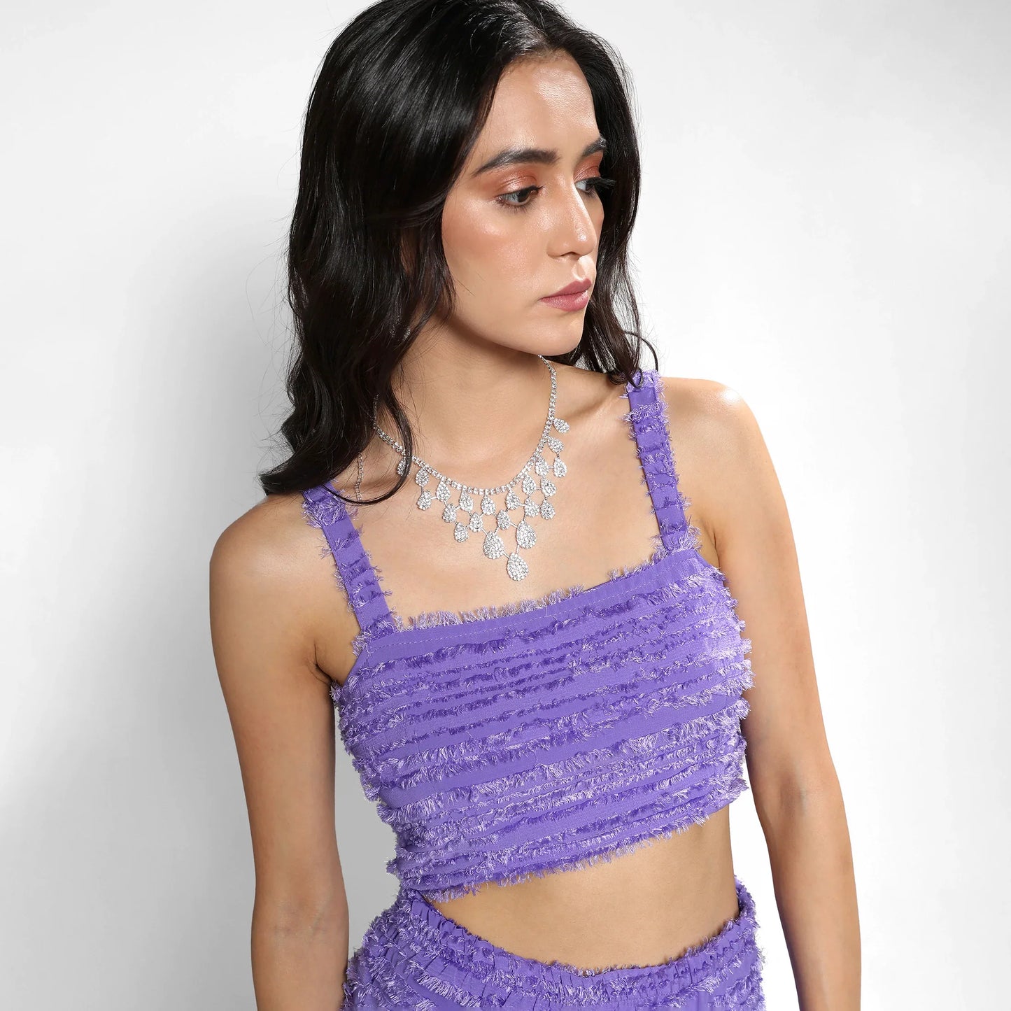 Amethyst Purple Self-Design Fringe Co-Ord Set
