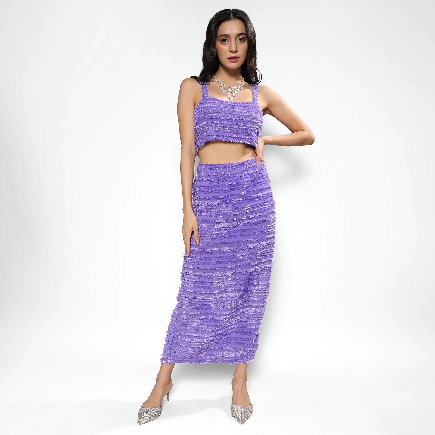 Amethyst Purple Self-Design Fringe Co-Ord Set