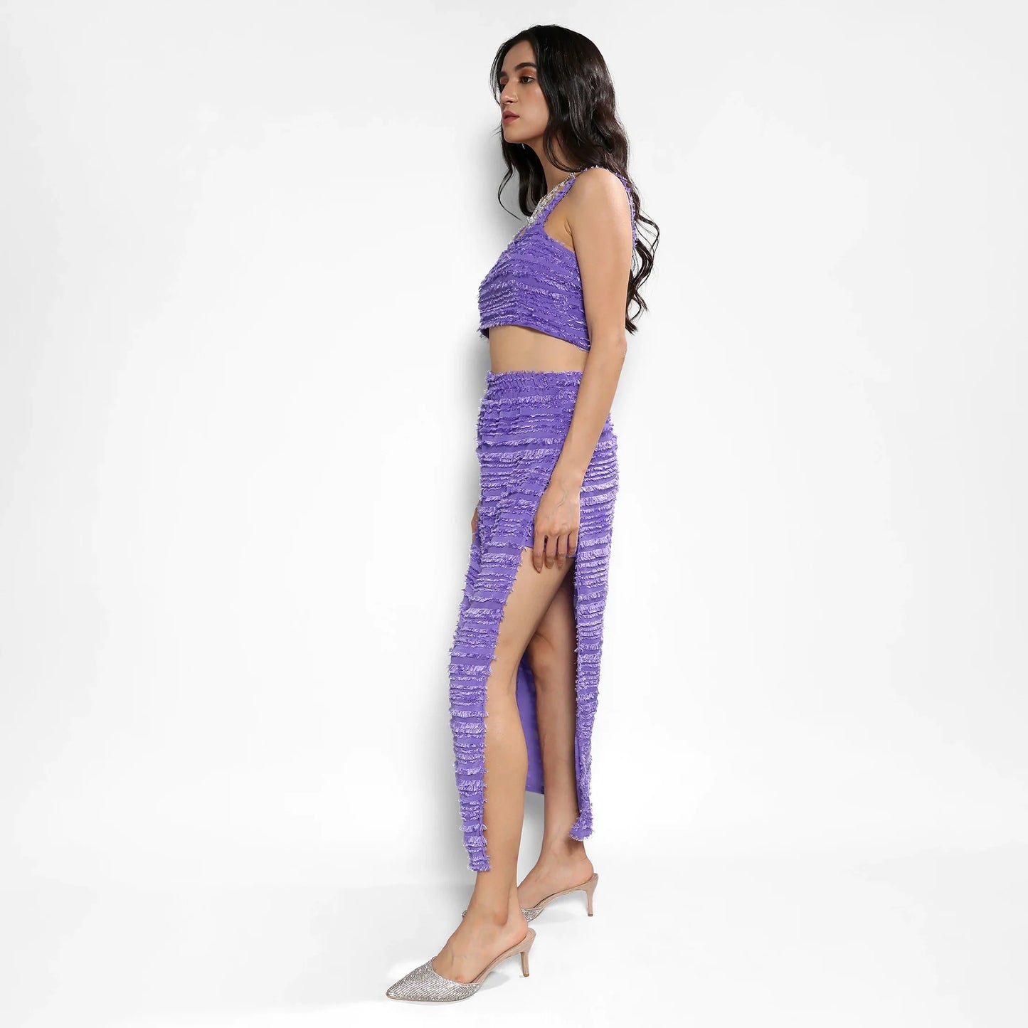 Amethyst Purple Self-Design Fringe Co-Ord Set