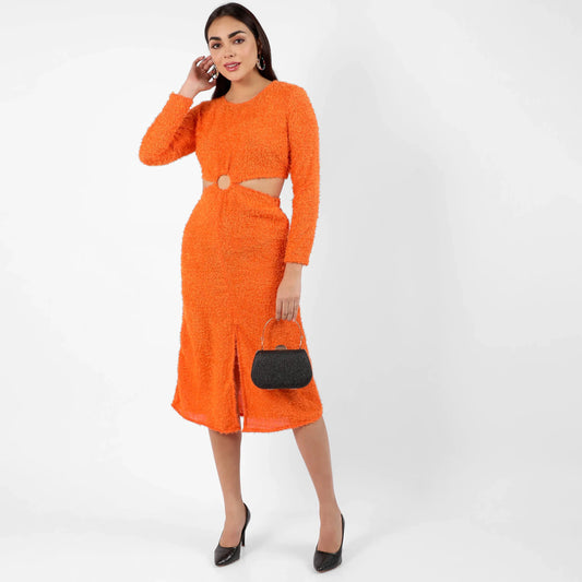 Orange Sherpa Cut-Out Dress
