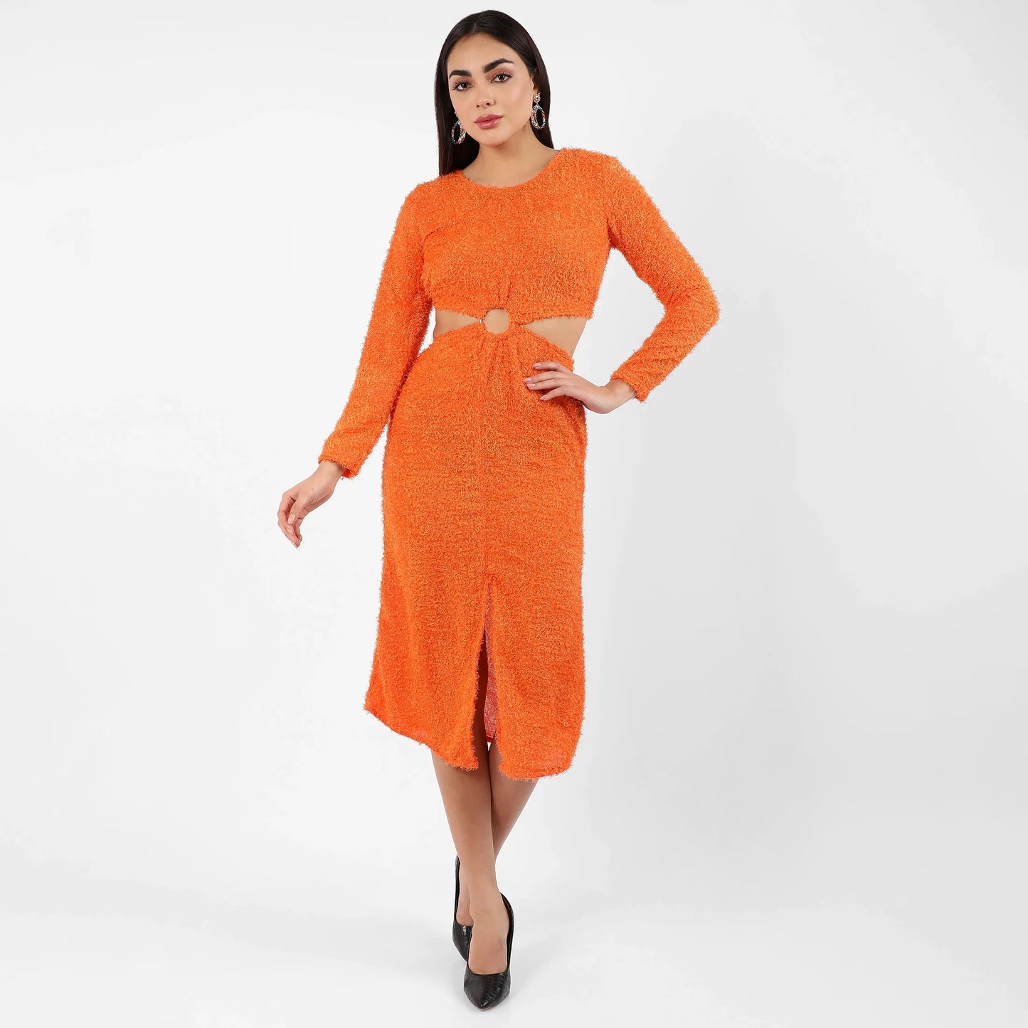Orange Sherpa Cut-Out Dress