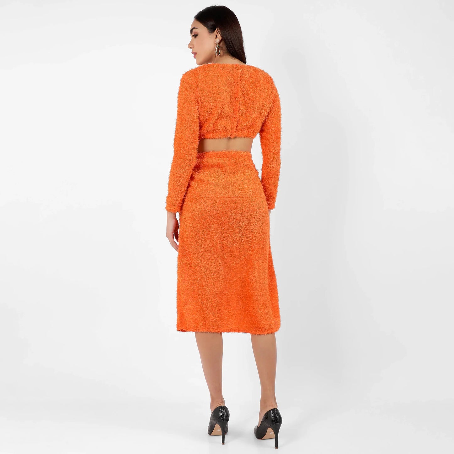 Orange Sherpa Cut-Out Dress