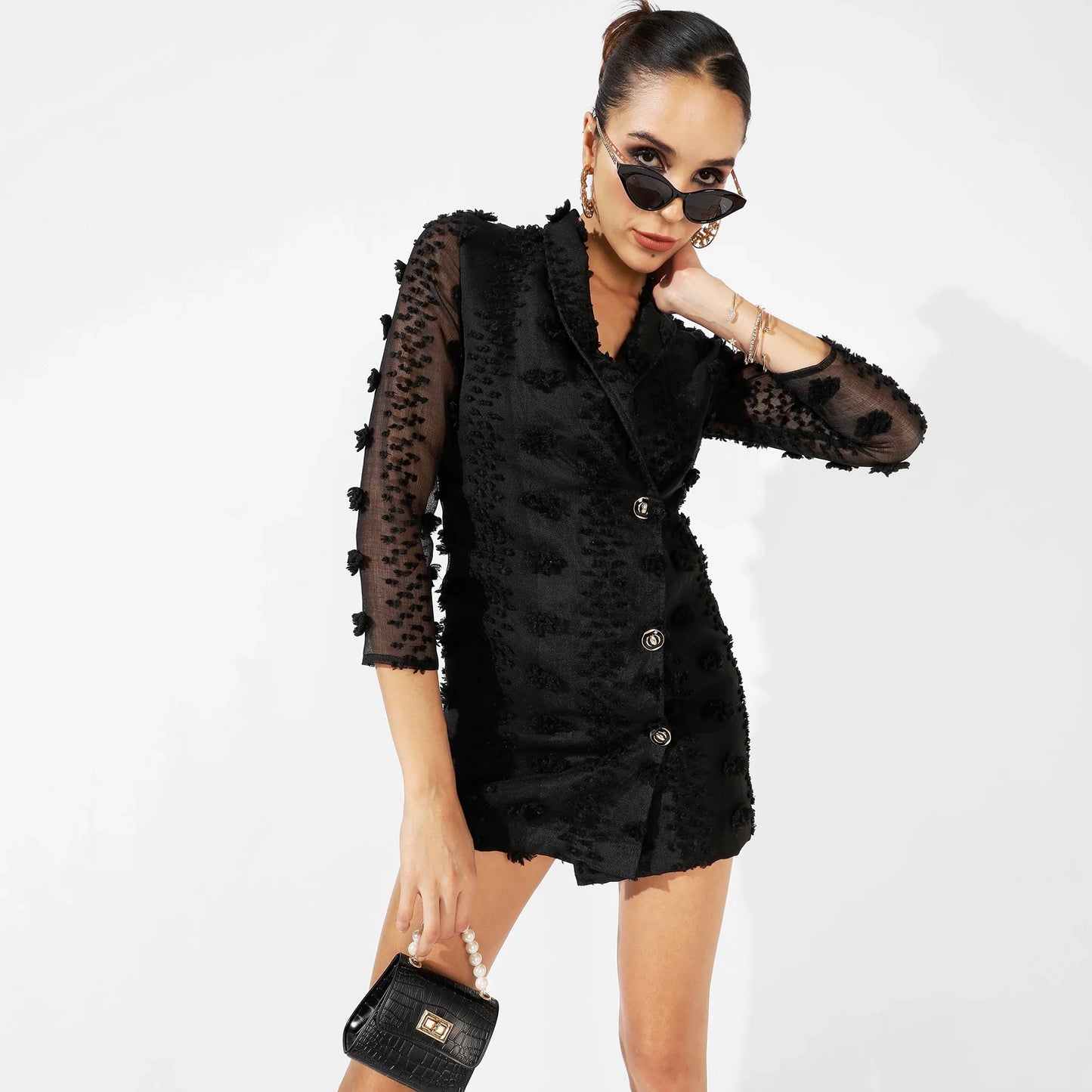 Black Single-Breasted Blazer Dress