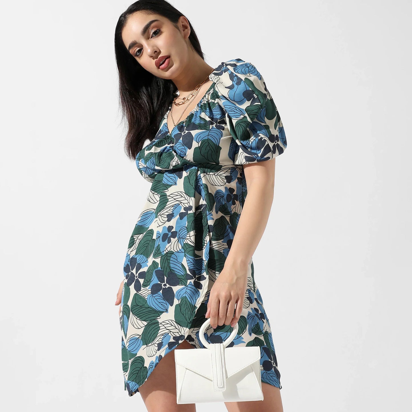 Foliage Printed Mini Dress