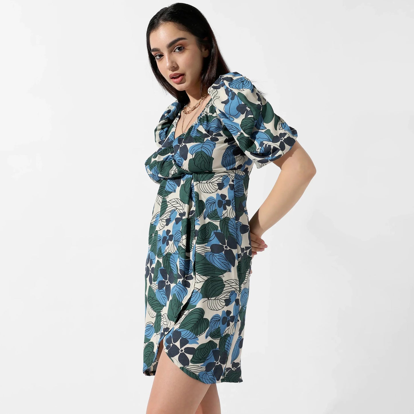 Foliage Printed Mini Dress