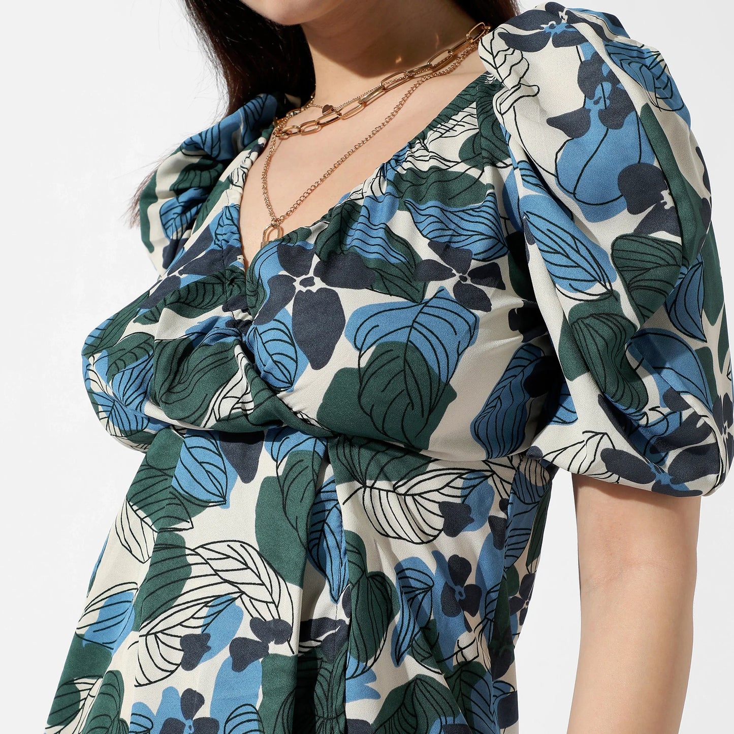 Foliage Printed Mini Dress
