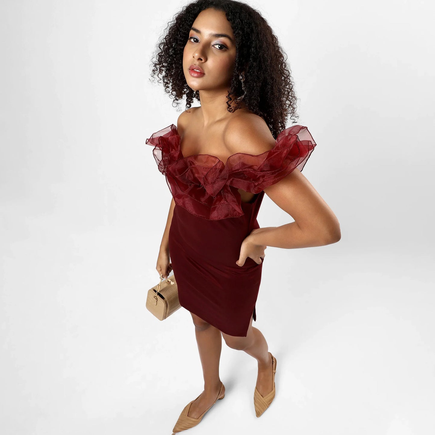 SOLID MAROON DRESS