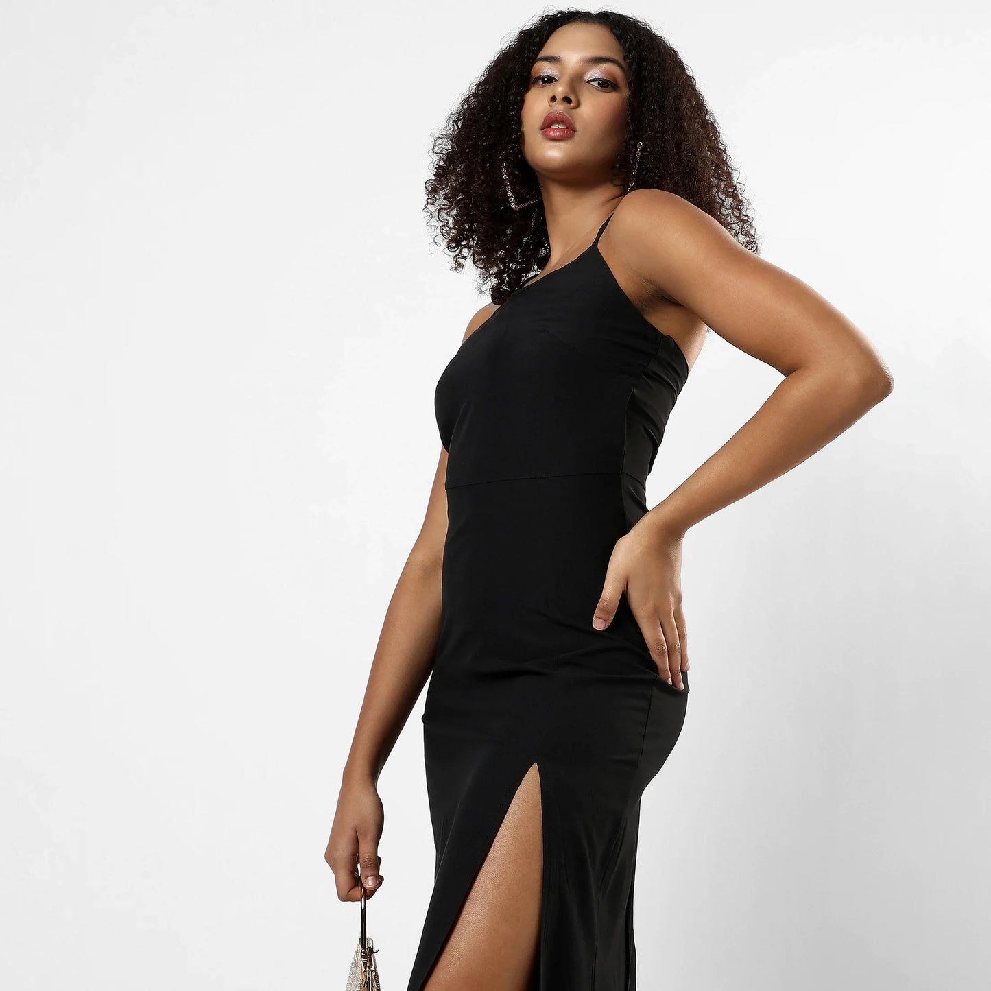 Solid Black Slit Dress