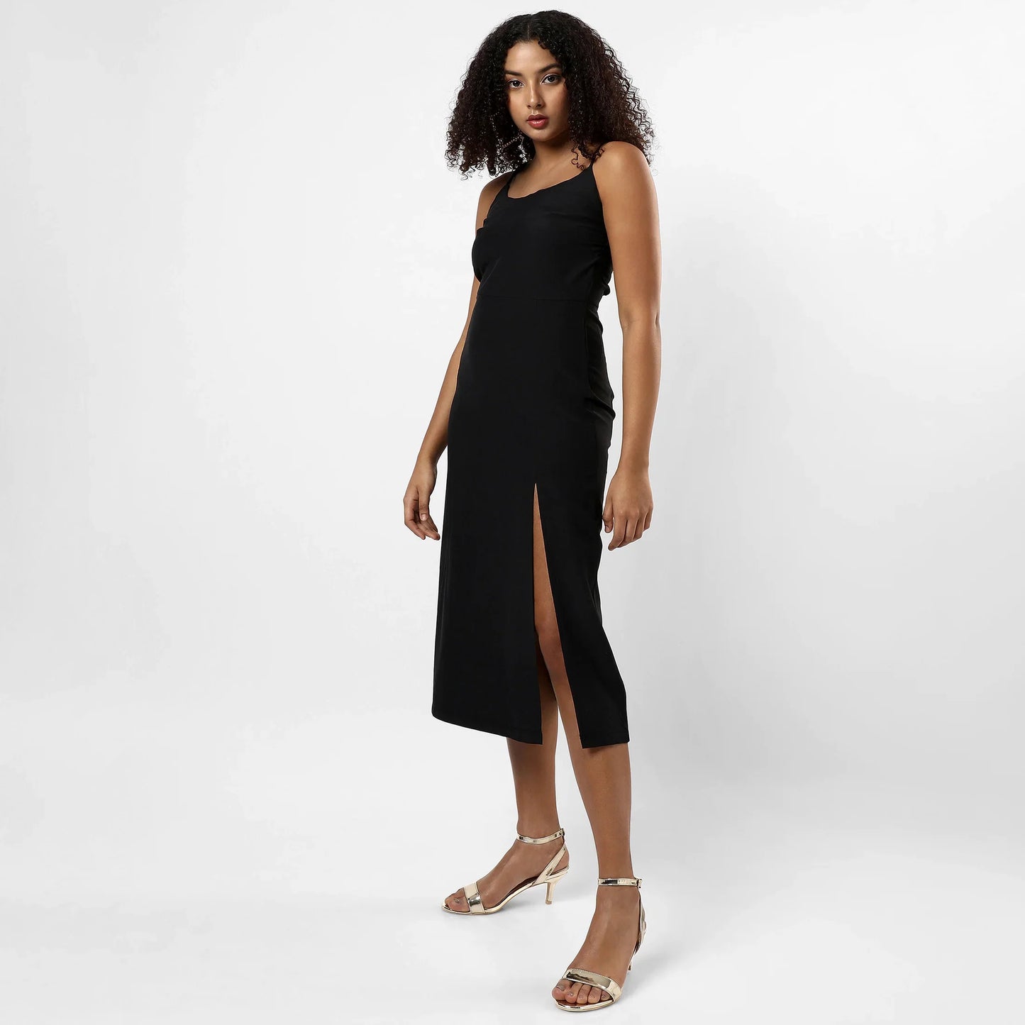 Solid Black Slit Dress
