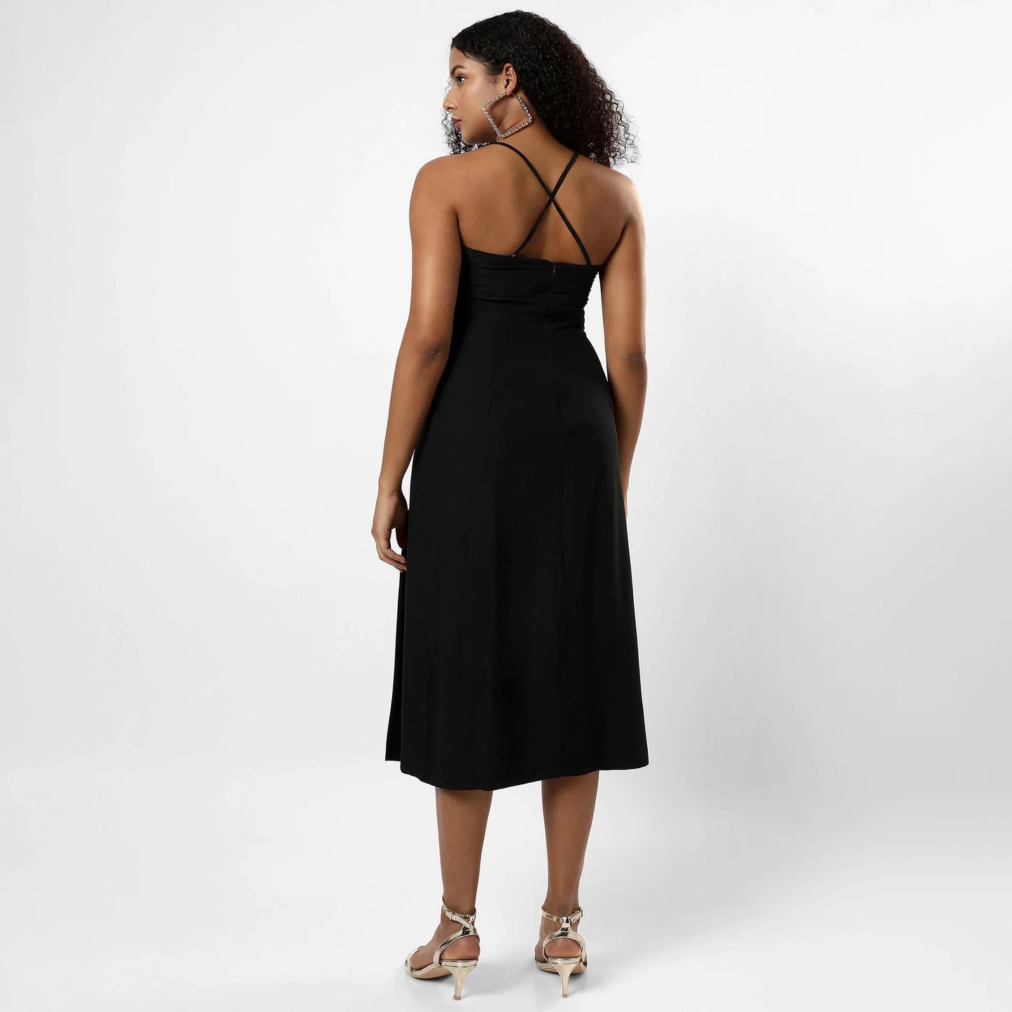 Solid Black Slit Dress