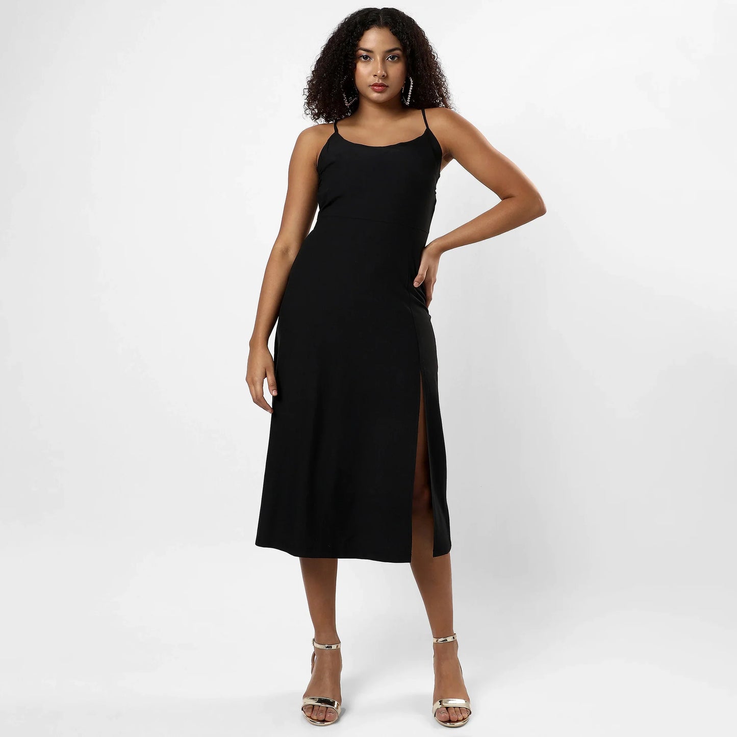Solid Black Slit Dress