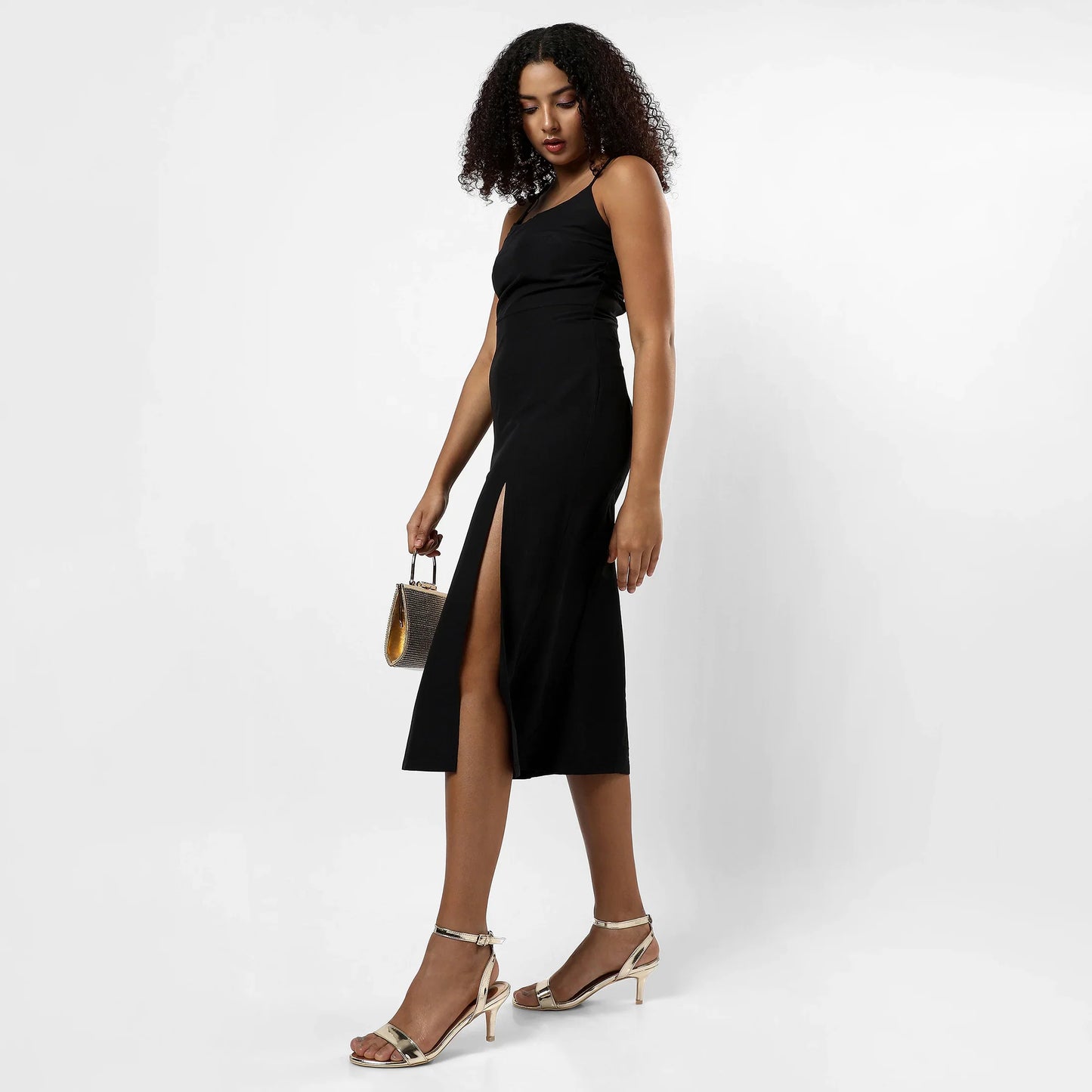 Solid Black Slit Dress