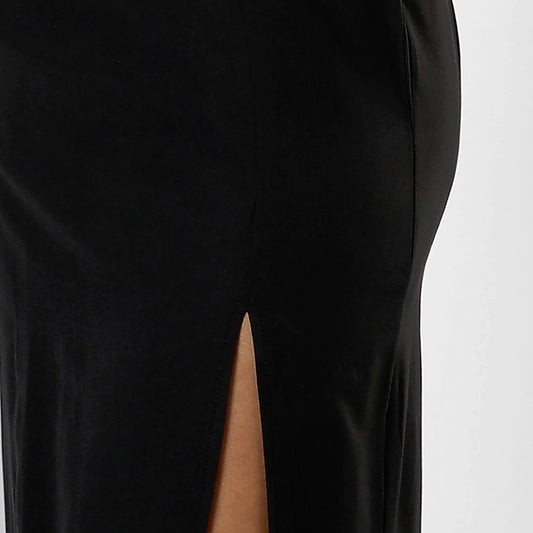 Solid Black Slit Dress