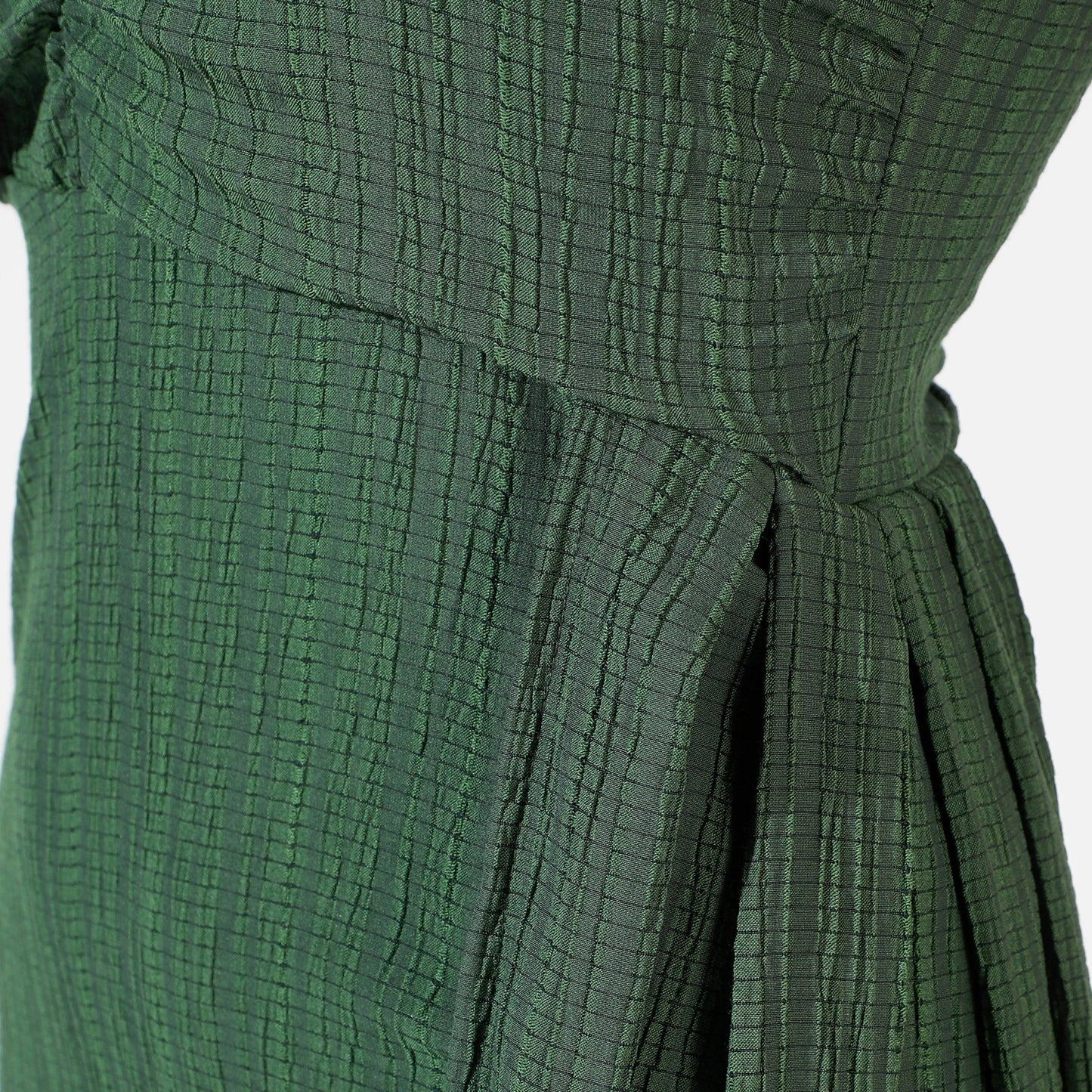 Solid Forest Green Ruched Mini Dress With Trail