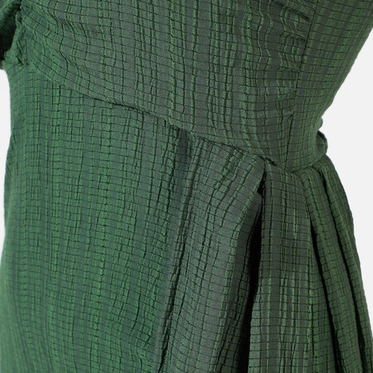 Solid Forest Green Ruched Mini Dress With Trail