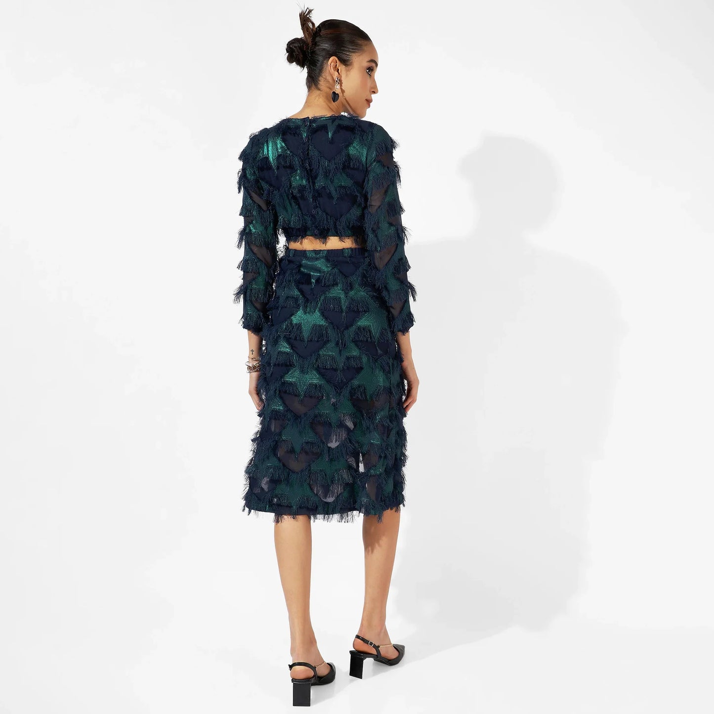 Green & Blue Cutout Fringe Dress