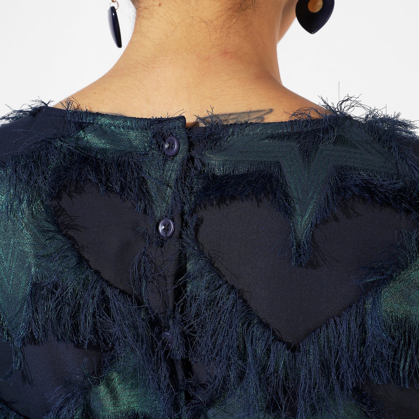 Green & Blue Cutout Fringe Dress