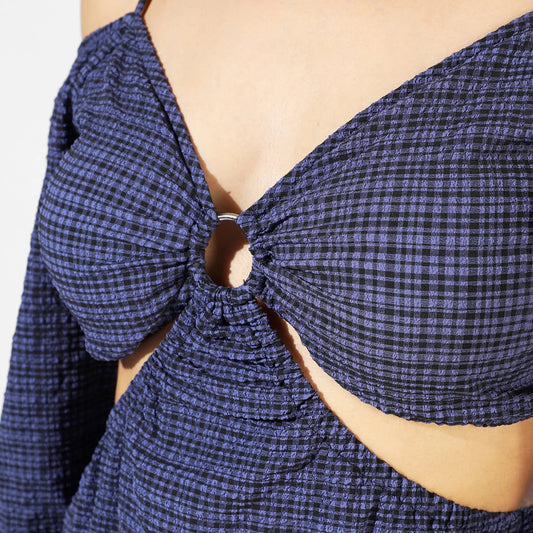 Midnight Blue Cutout Checkered Dress