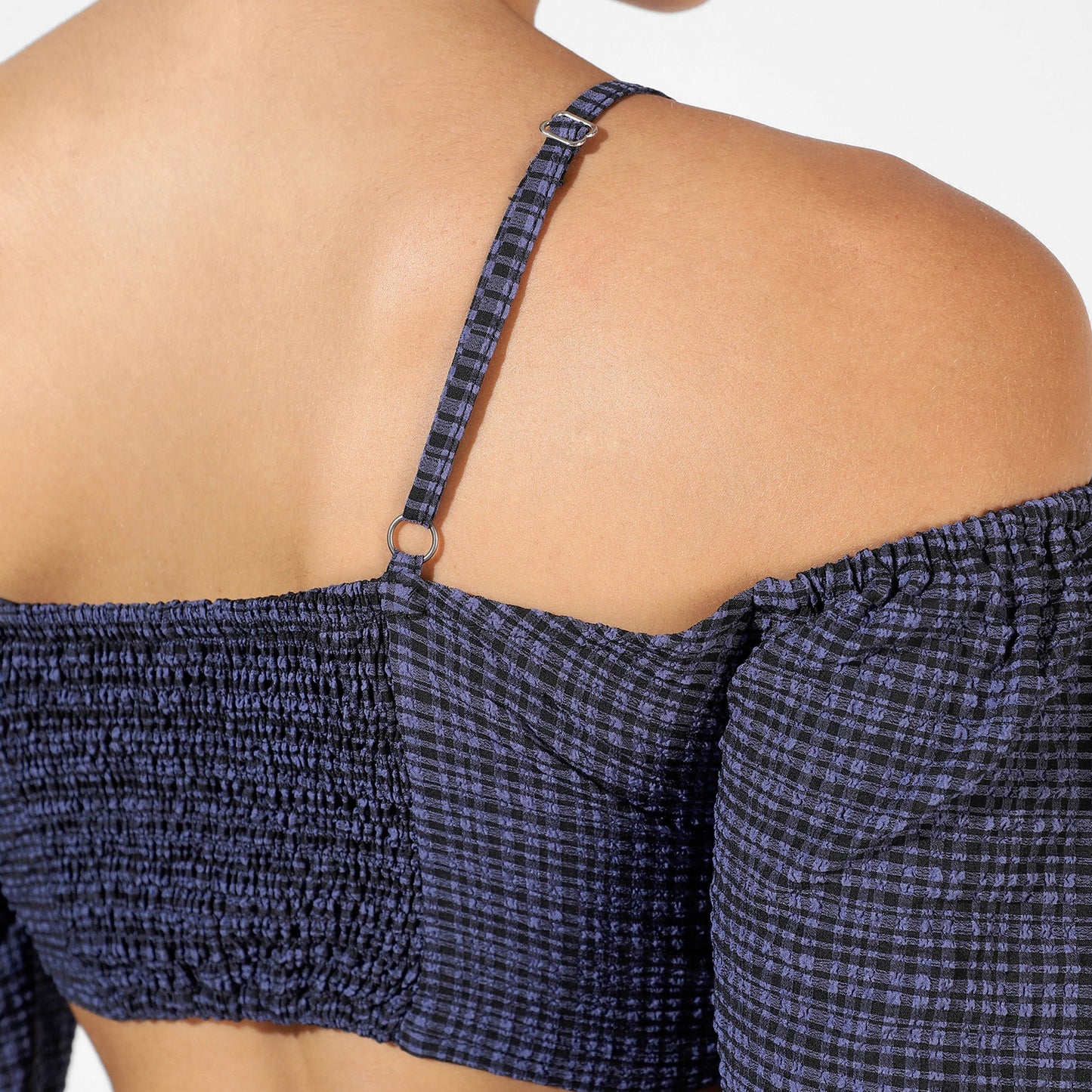 Midnight Blue Cutout Checkered Dress