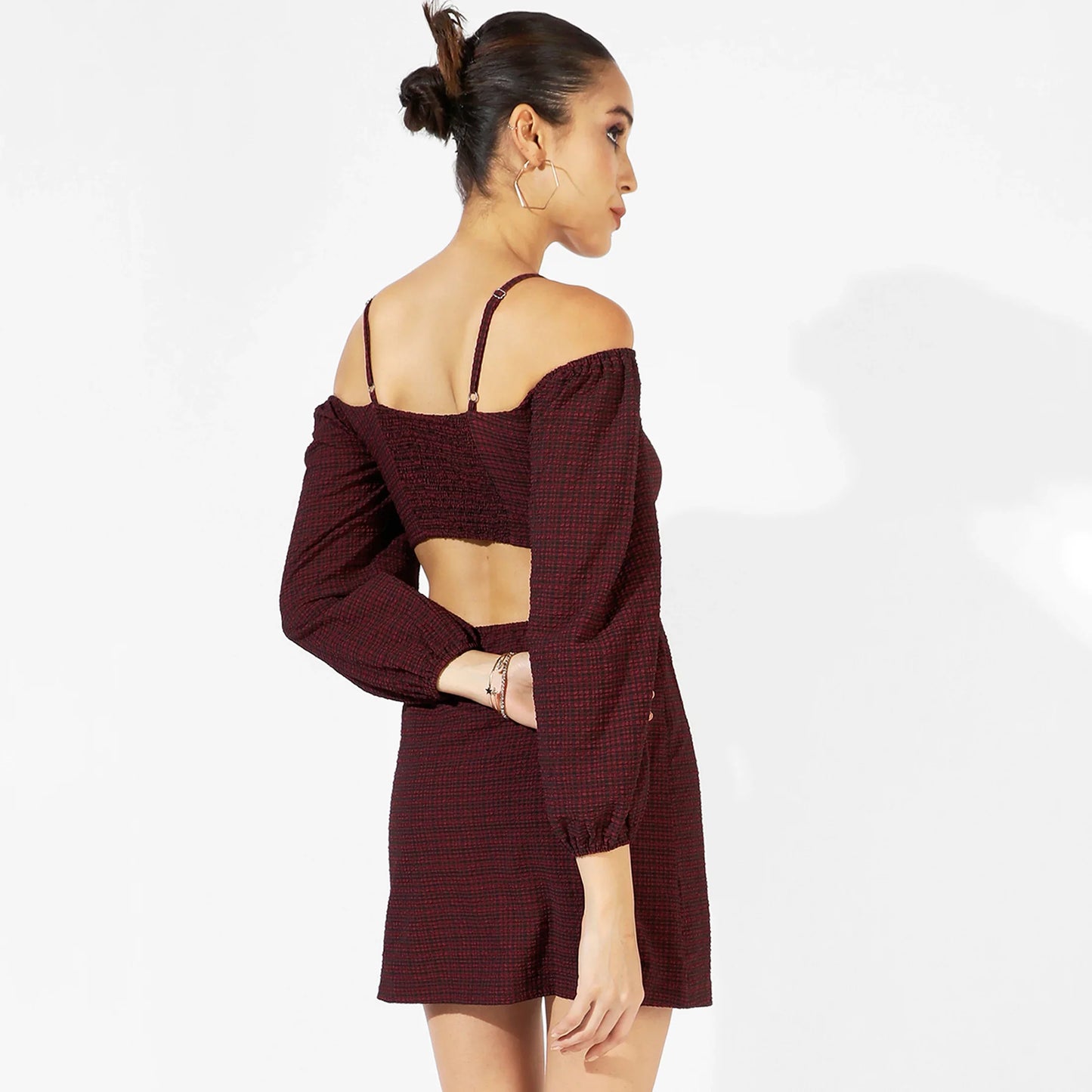 Red Cutout Checkered Dress