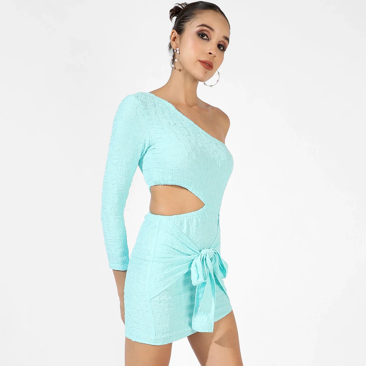 Light Blue Solid Cutout Dress