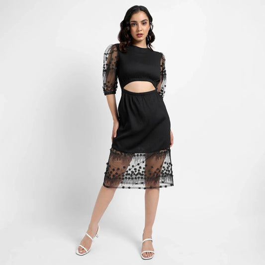 Black Self-design Dress With Cutout Detail