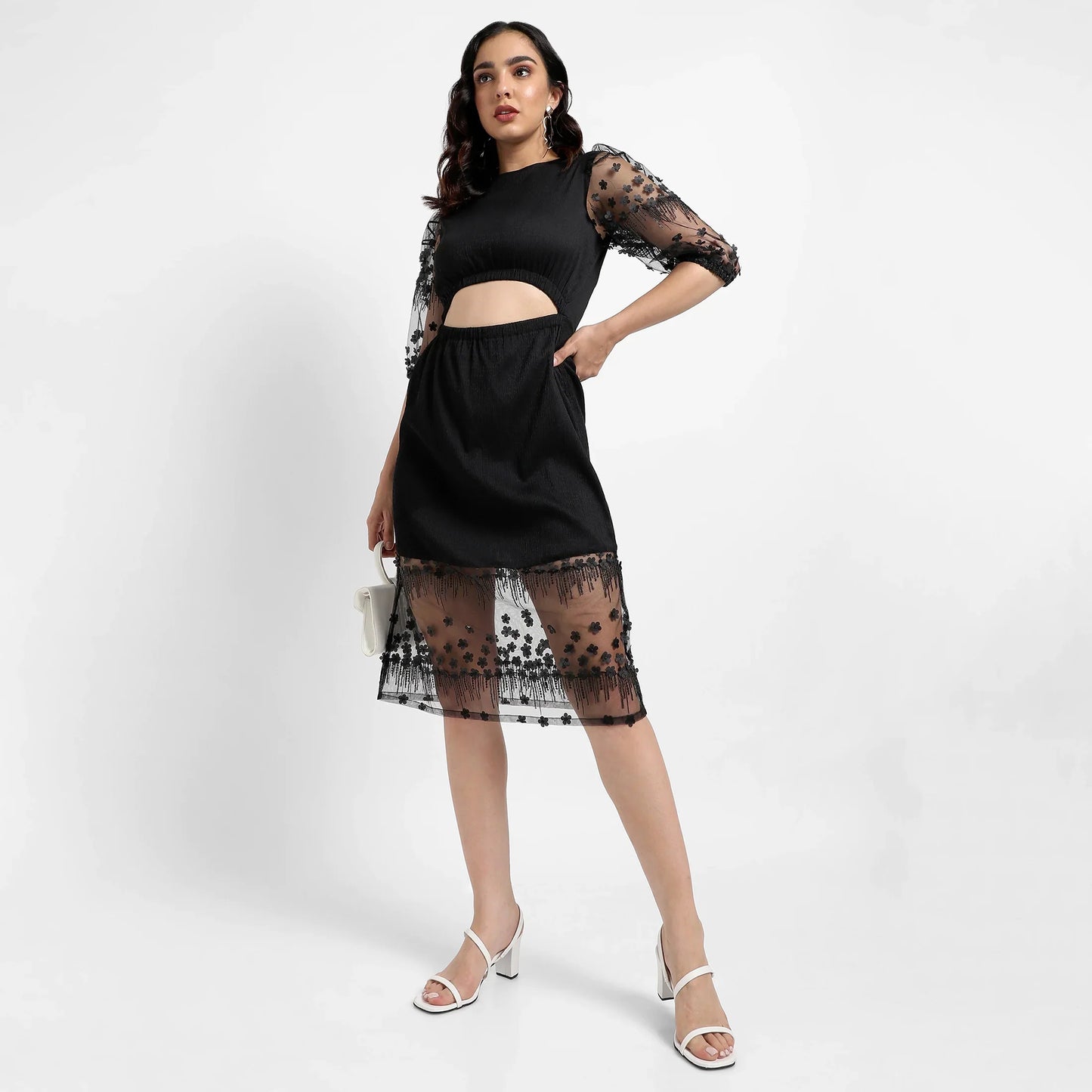 Black Self-design Dress With Cutout Detail
