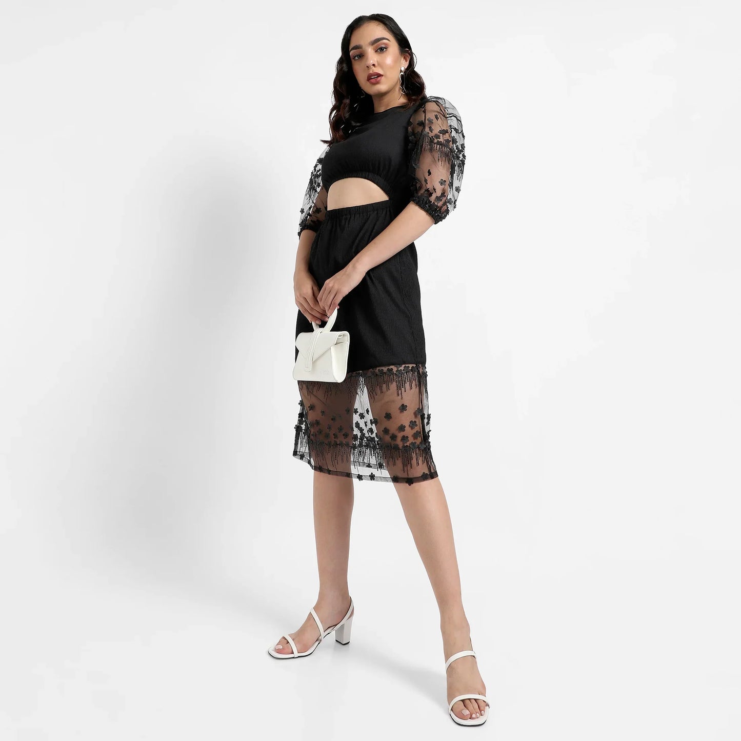 Black Self-design Dress With Cutout Detail