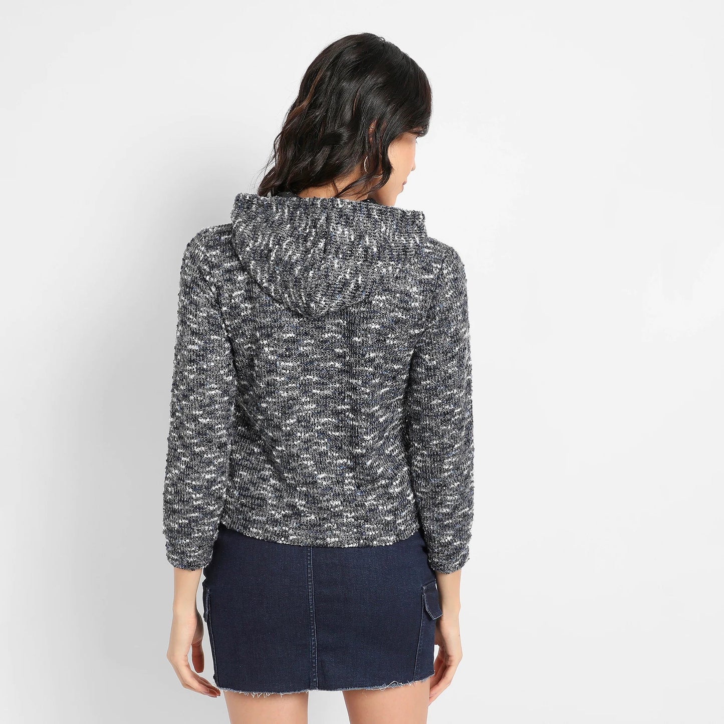 Charcoal Grey Textured Hoodie With Zip-Closure