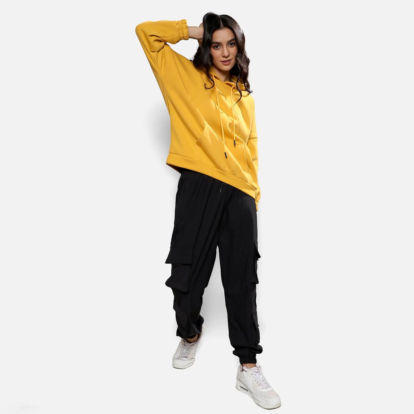 Mustard Yellow Oversized Basic Hoodie With Kangaroo Pocket