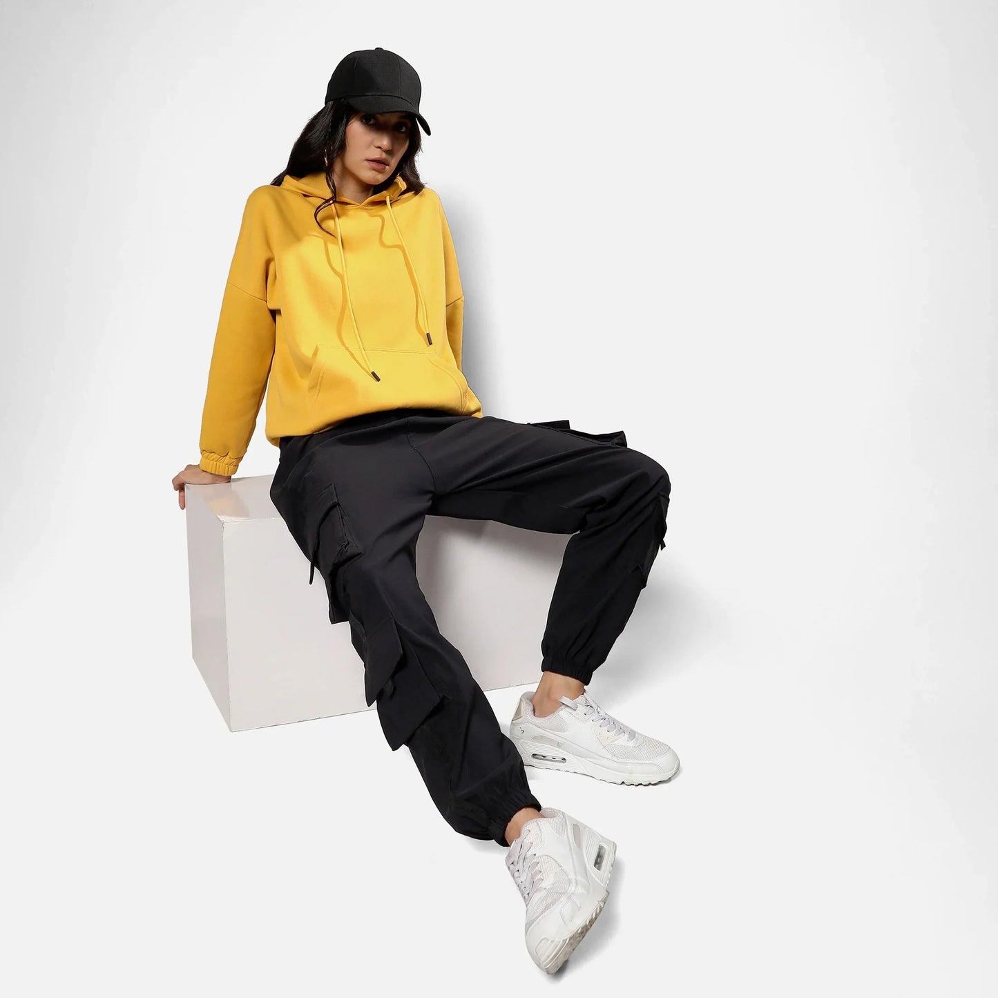 Mustard Yellow Oversized Basic Hoodie With Kangaroo Pocket