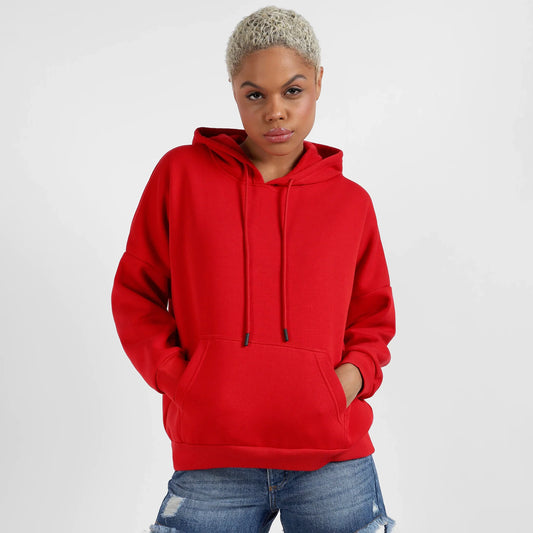 Crimson Red Oversized Basic Hoodie With Kangaroo Pocket