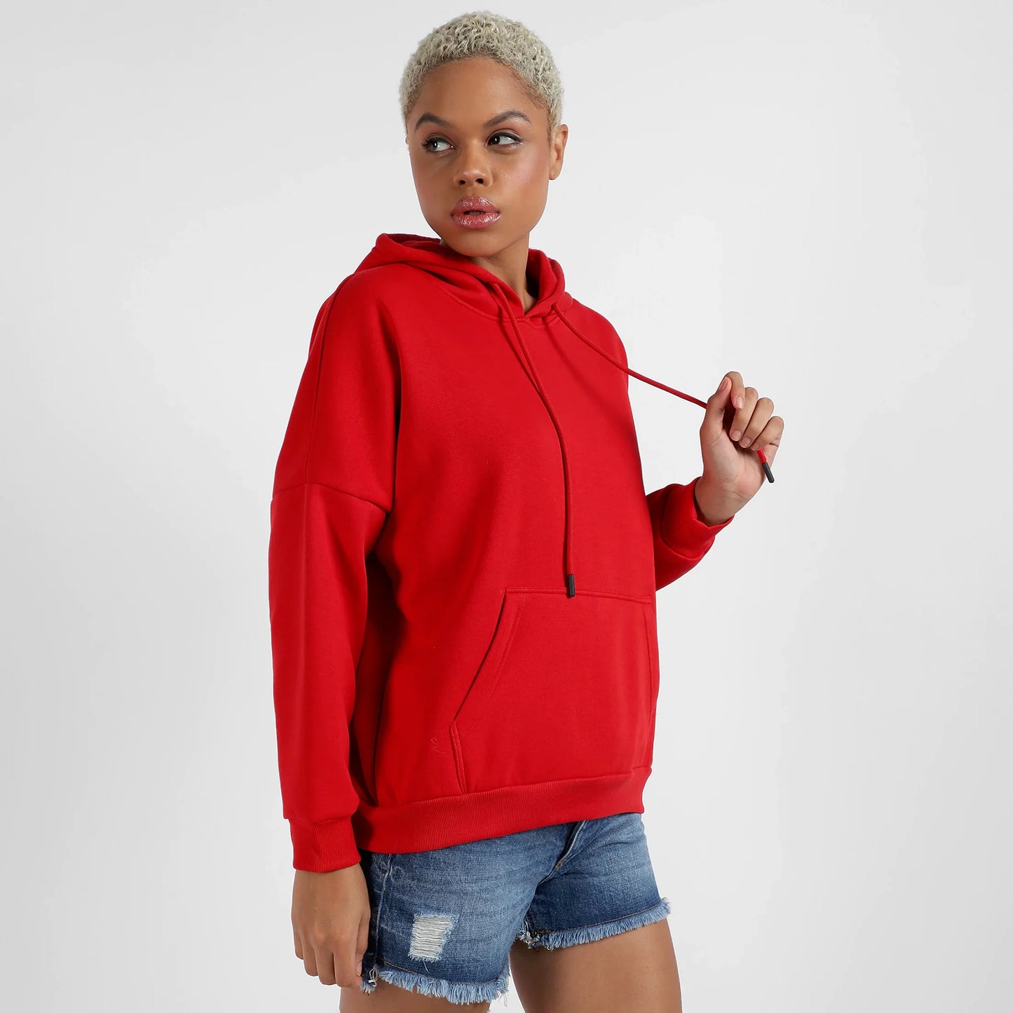 Crimson Red Oversized Basic Hoodie With Kangaroo Pocket