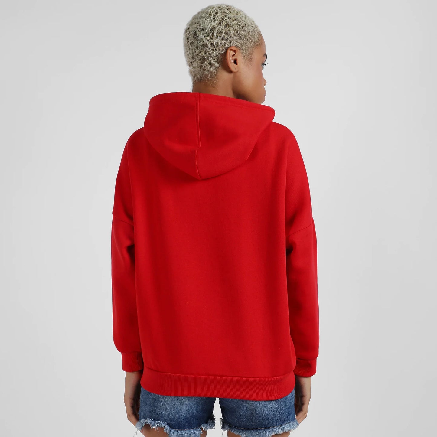 Crimson Red Oversized Basic Hoodie With Kangaroo Pocket