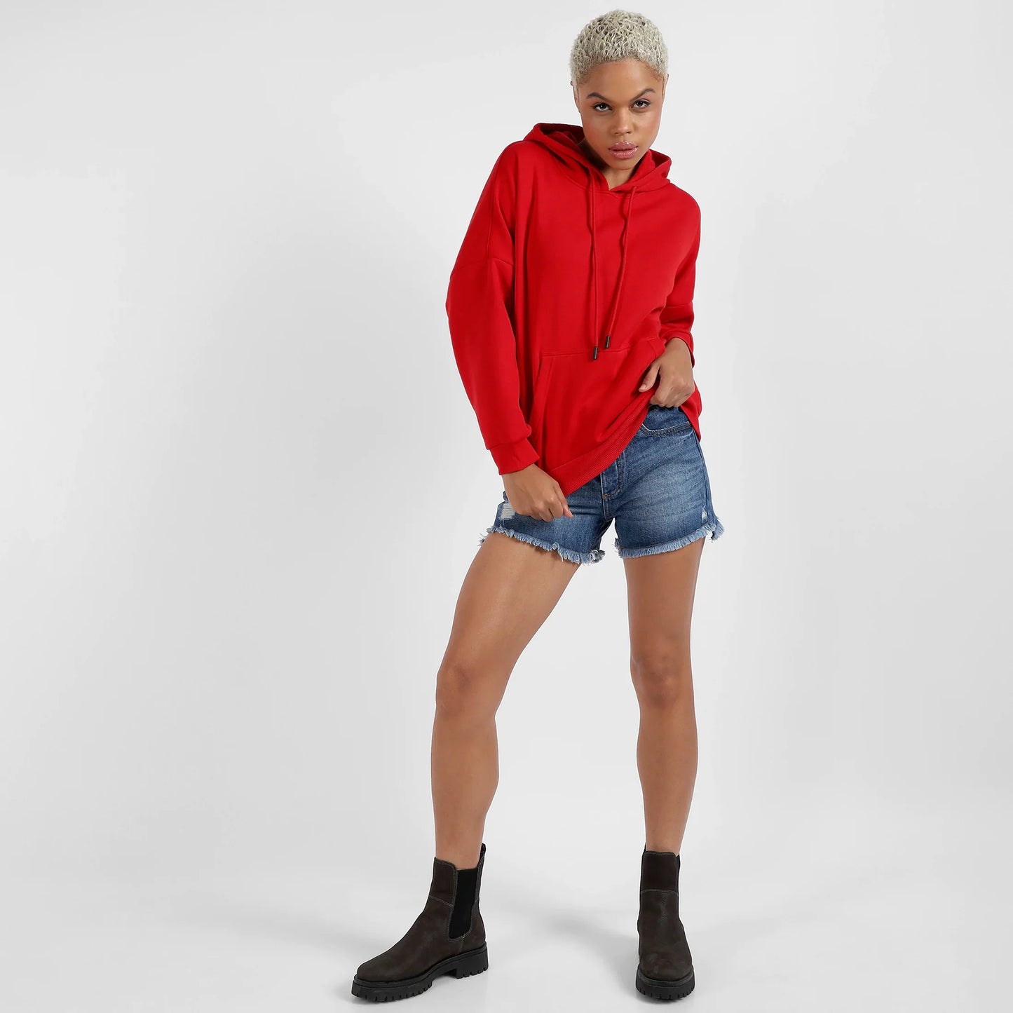 Crimson Red Oversized Basic Hoodie With Kangaroo Pocket