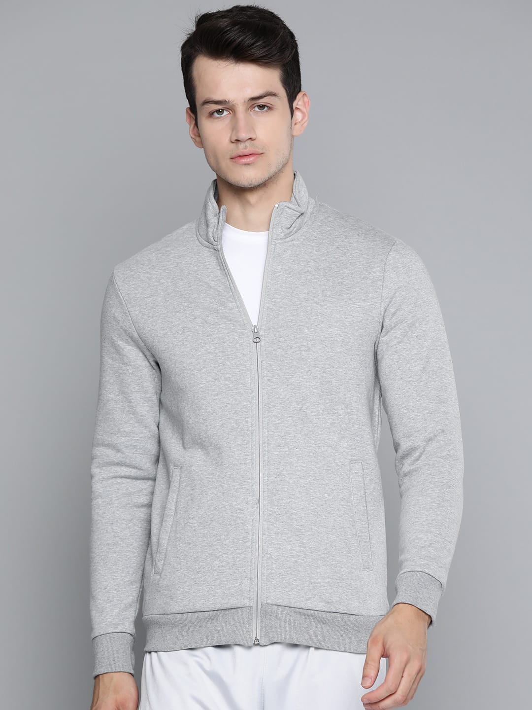 Alcis Men Grey Melange Solid Sweatshirt