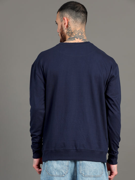 Men's Navy Blue Solid Oversized T-Shirt