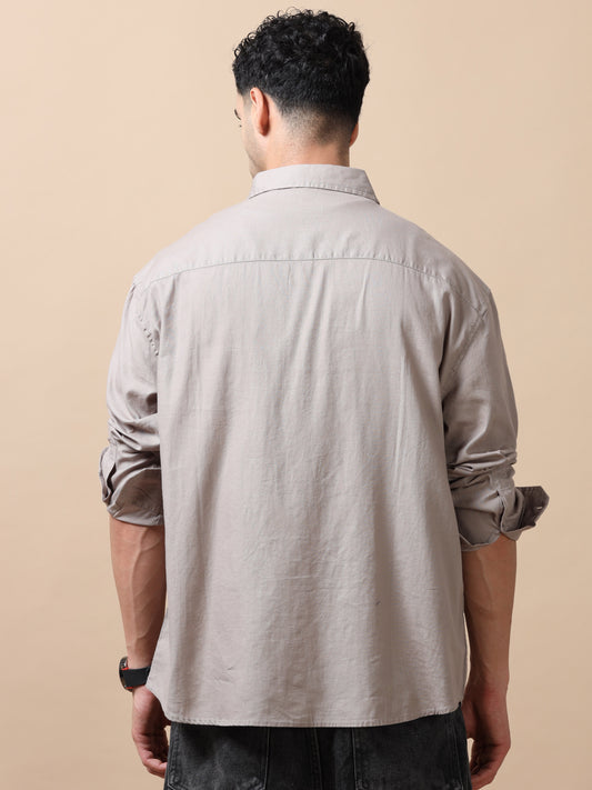 Men's Grey Solid Relaxed Fit Shirt
