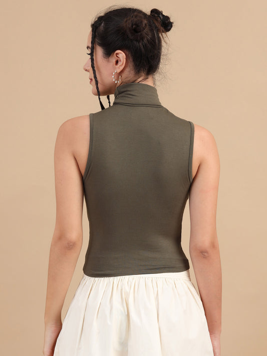 Women's Olive Knitted Sleeveless Top