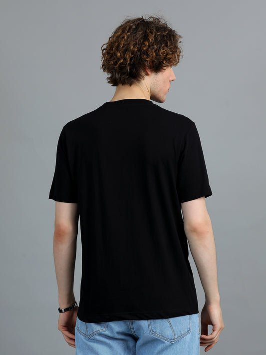 Men's Black Typographic Regular Fit T-Shirt