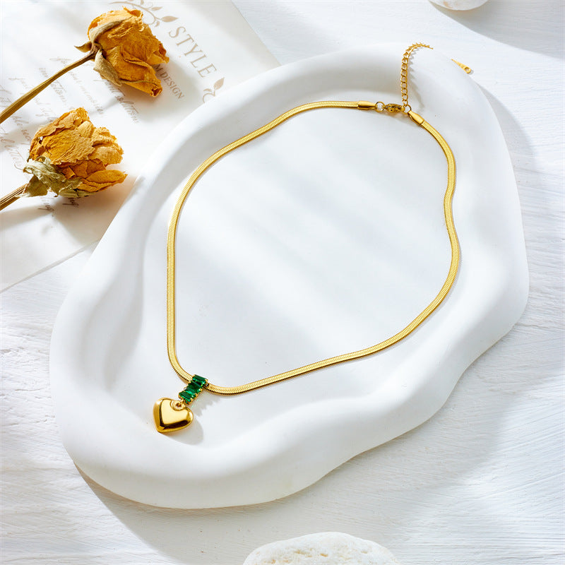 Golden Heart Pendant with Emerald Green Accents Necklace JLTN1263 Just Lil Things