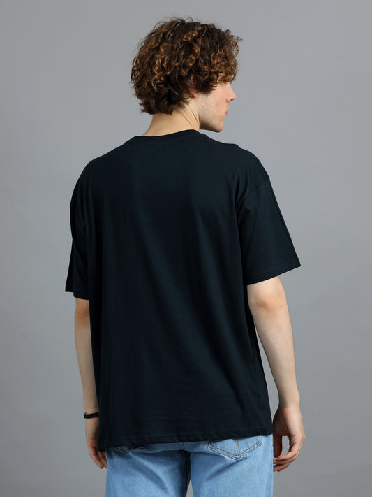 Men's Black Typographic Oversized T-Shirt