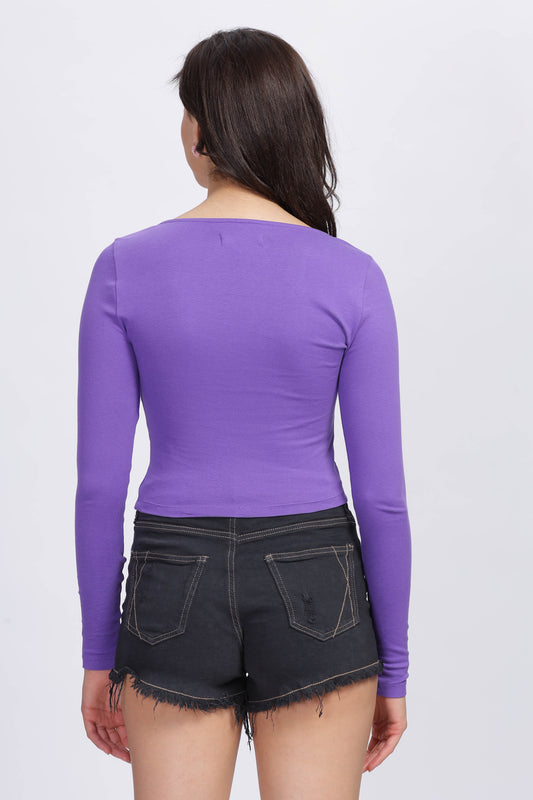 Women's Purple Solid Knitted Crop Top