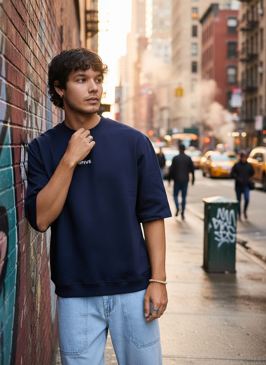 Blue Ribbed Men's Oversized T-shirt B5IVE