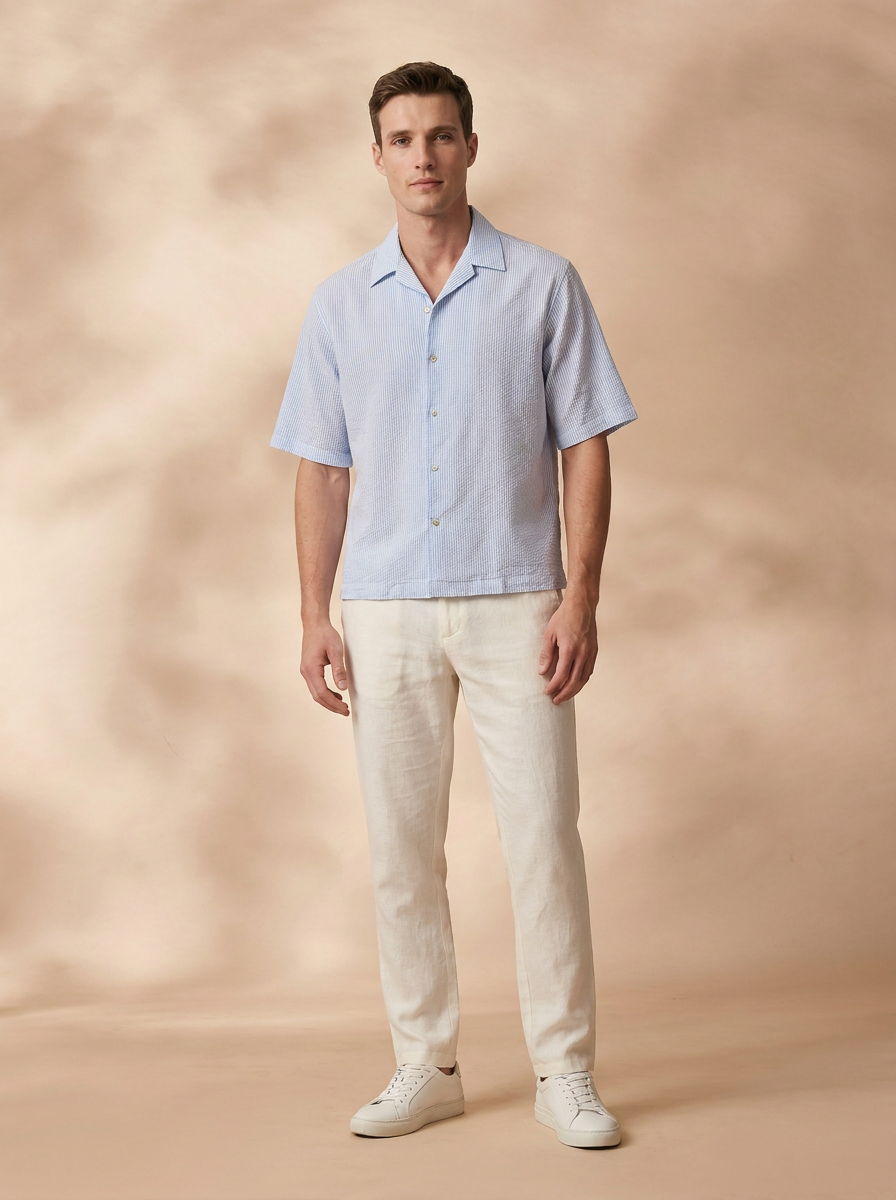 Relaxed Fit Blue Cotton Stripes CasualShirt for Men(DOLCE)