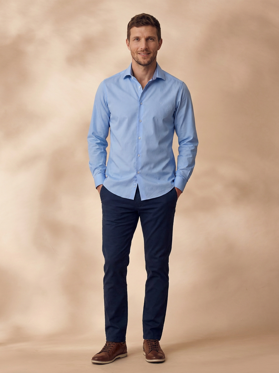 Slim Fit Blue Cotton Solid Formal Shirt for Men (PRIME)