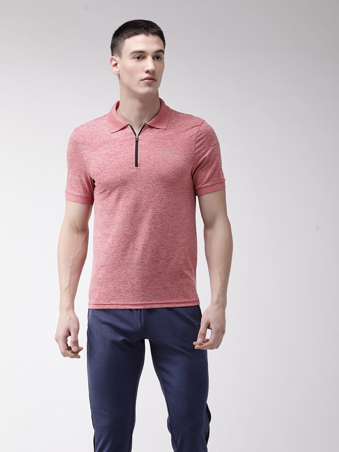 Alcis Men Red Self Design Polo Collar T-shirt