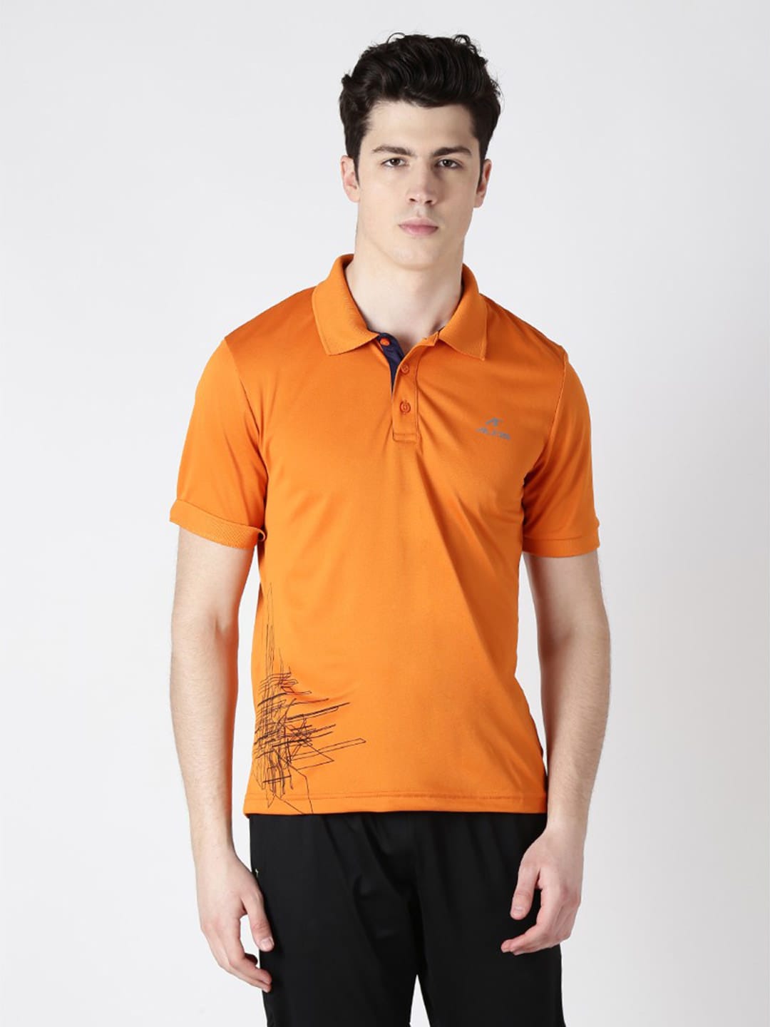 Alcis Men Orange Solid Polo Collar T-shirt