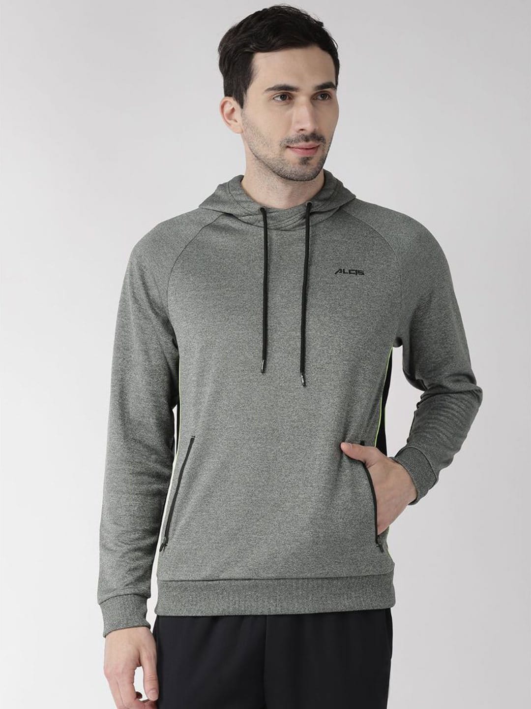 Alcis Men Charcoal Grey Solid Hooded Sweatshirt