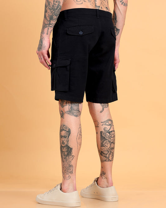 Men's Black Regular Fit Solid Cargo Shorts